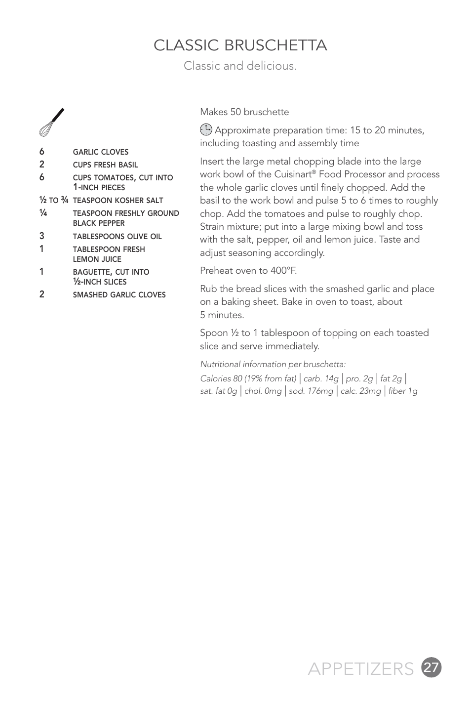 Appetizers, Classic bruschetta, Classic and delicious | Cuisinart 14-CUP User Manual | Page 27 / 71