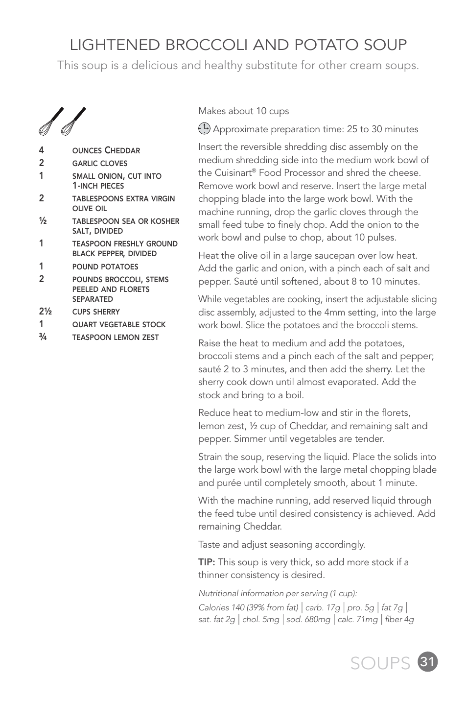 Soups, Lightened broccoli and potato soup | Cuisinart 14-CUP User Manual | Page 31 / 71