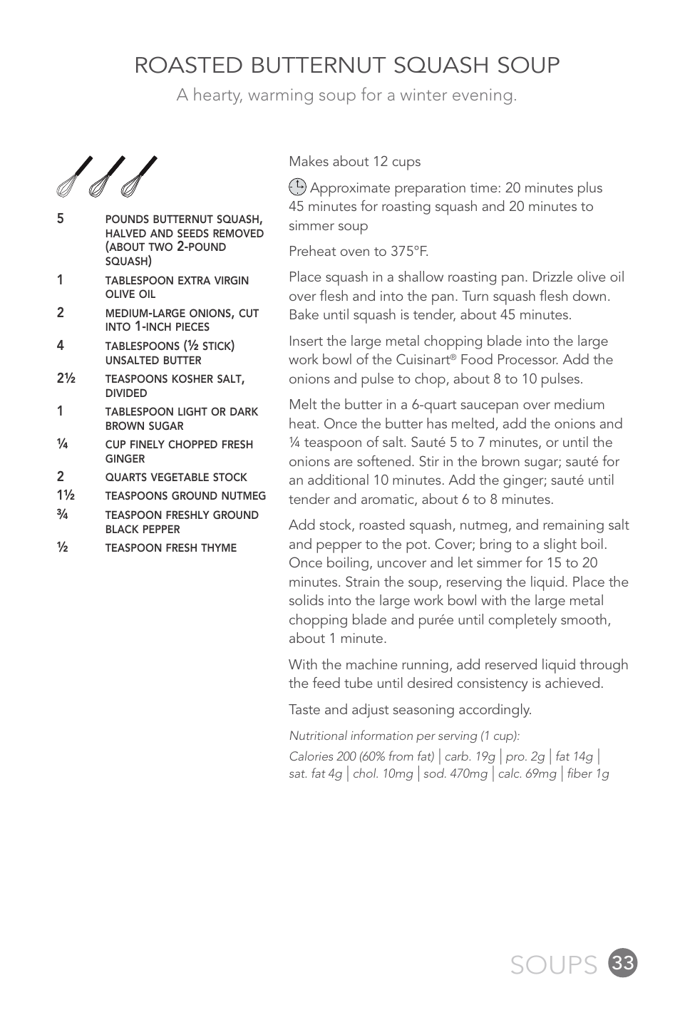 Soups, Roasted butternut squash soup, A hearty, warming soup for a winter evening | Cuisinart 14-CUP User Manual | Page 33 / 71