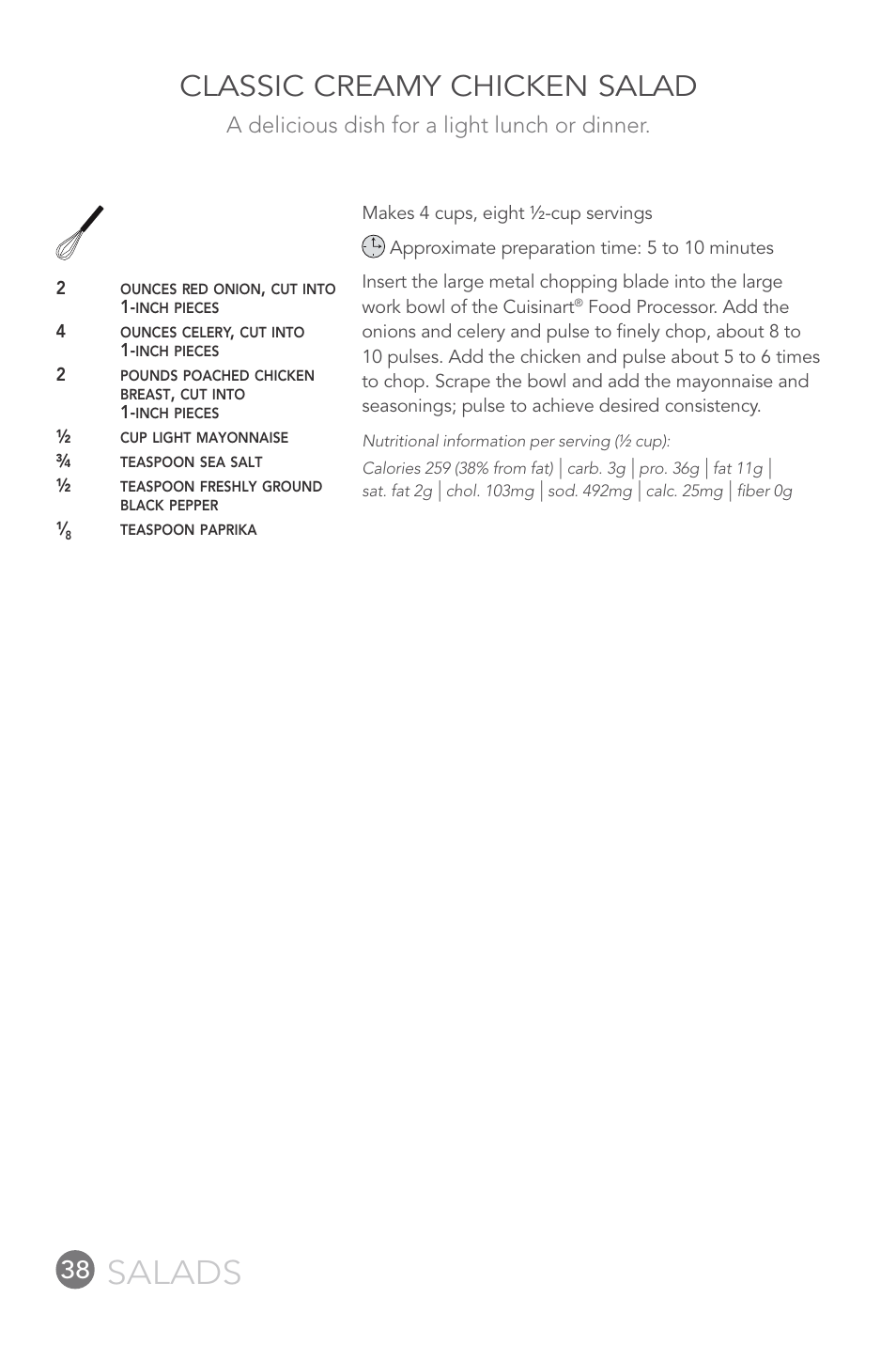 Salads, Classic creamy chicken salad, A delicious dish for a light lunch or dinner | Cuisinart 14-CUP User Manual | Page 38 / 71