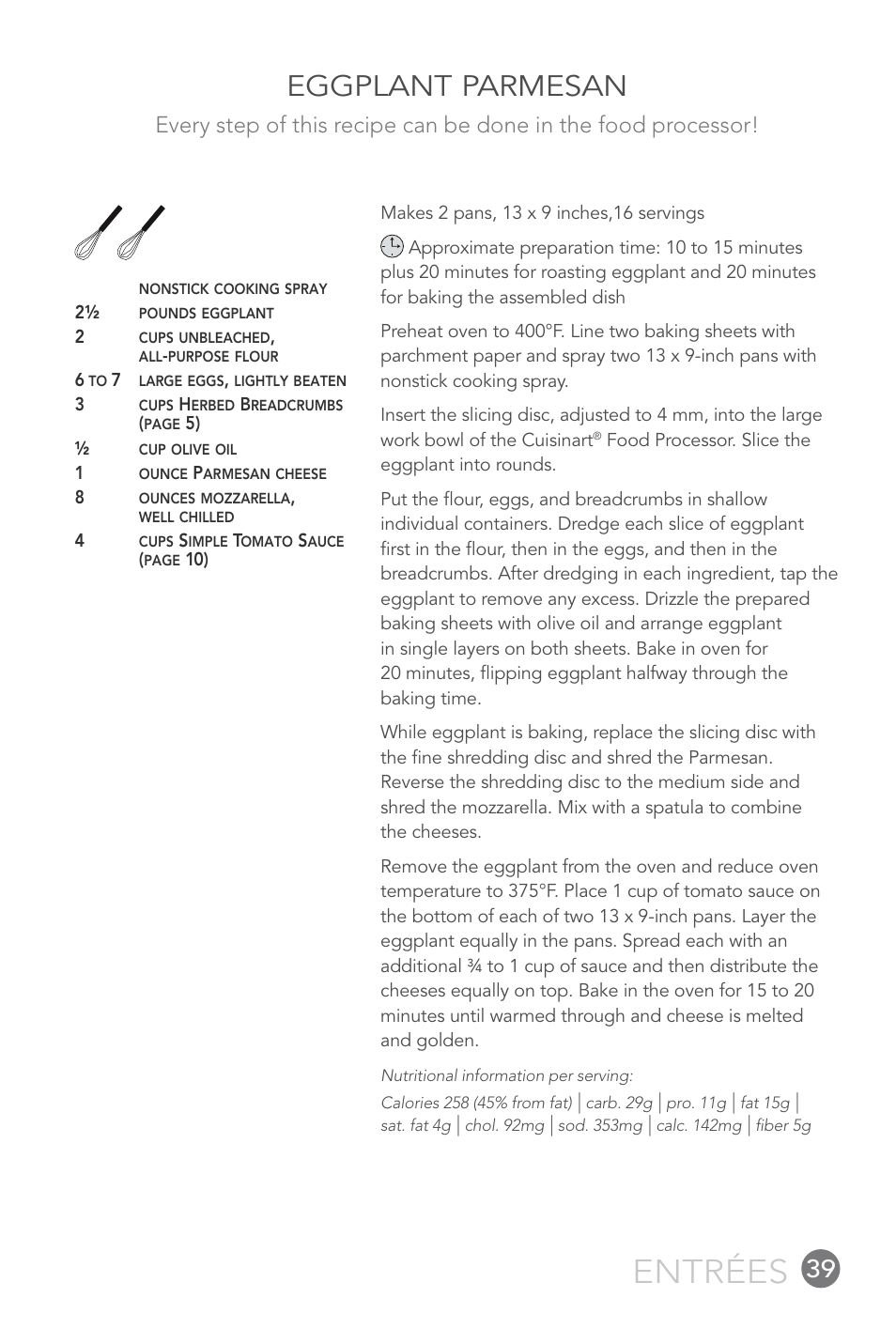 Entrées, Eggplant parmesan | Cuisinart 14-CUP User Manual | Page 39 / 71