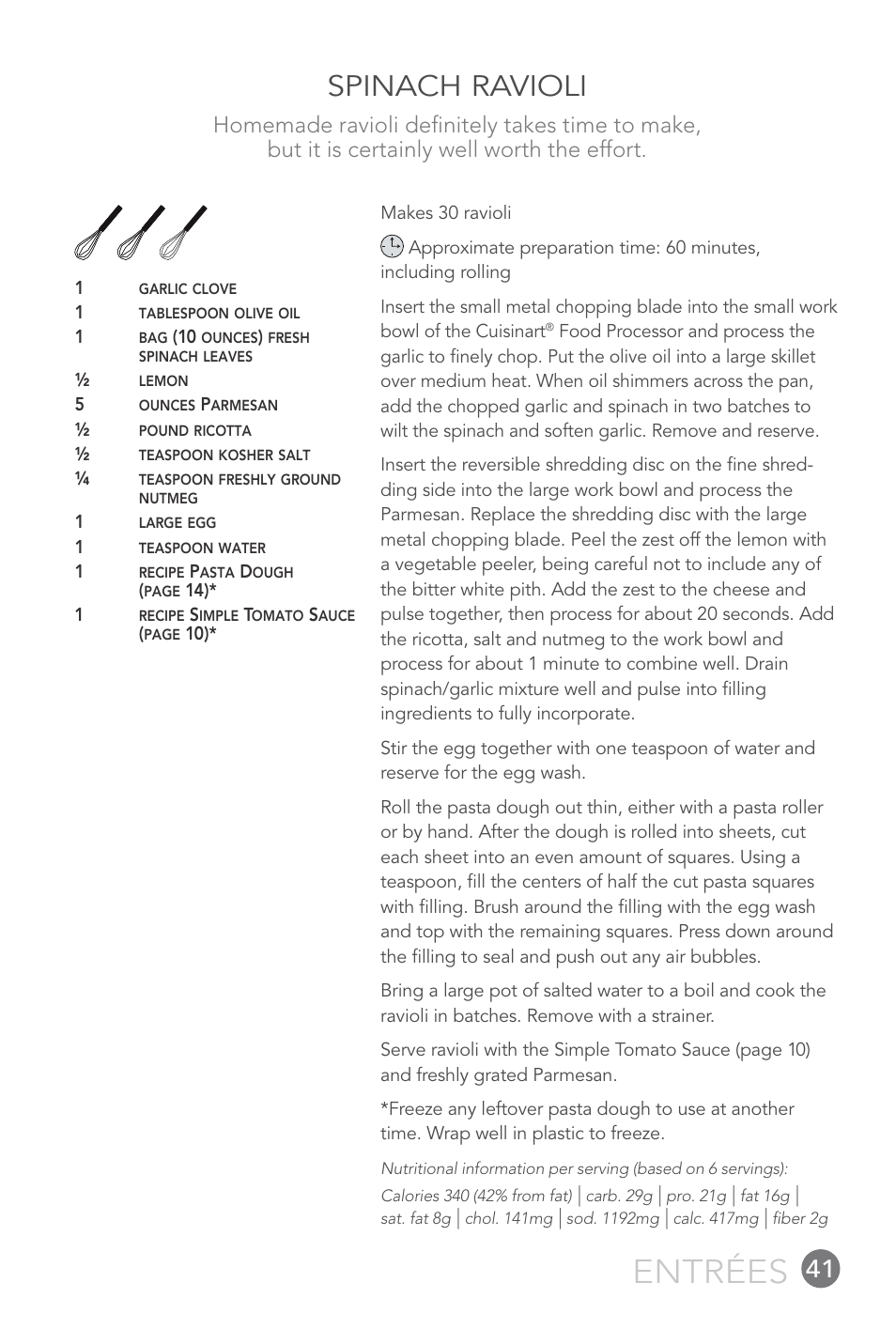 Entrées, Spinach ravioli | Cuisinart 14-CUP User Manual | Page 41 / 71