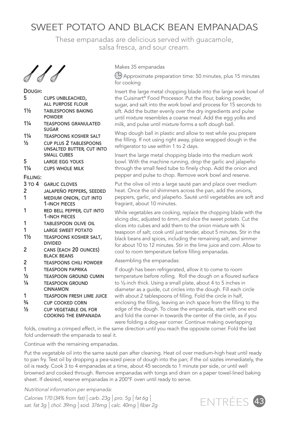 Entrées, Sweet potato and black bean empanadas | Cuisinart 14-CUP User Manual | Page 43 / 71