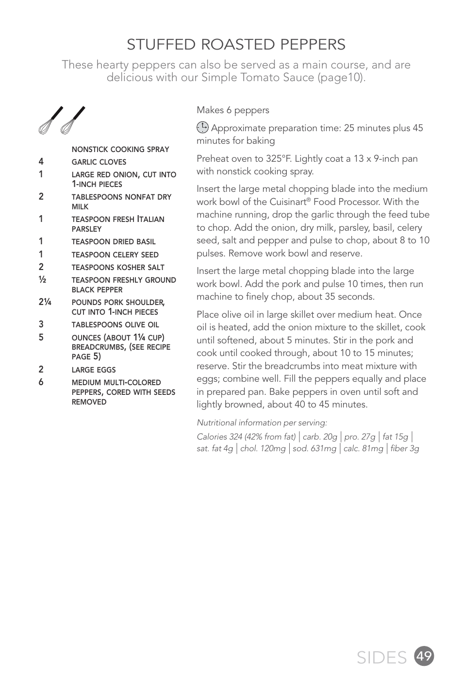 Sides, Stuffed roasted peppers | Cuisinart 14-CUP User Manual | Page 49 / 71