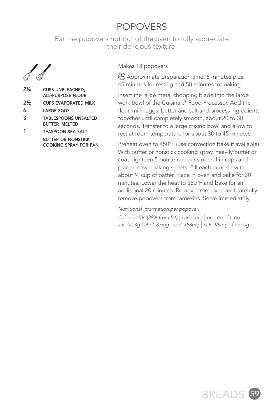 Breads, Popovers | Cuisinart 14-CUP User Manual | Page 59 / 71
