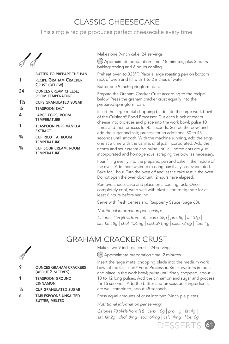 Desserts, Classic cheesecake graham cracker crust | Cuisinart 14-CUP User Manual | Page 61 / 71