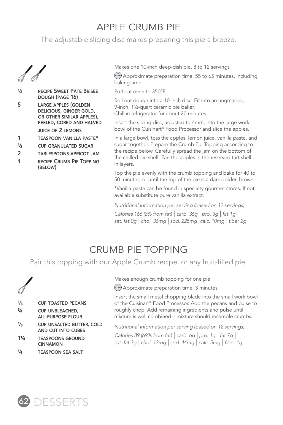 Desserts, Apple crumb pie, Crumb pie topping | Cuisinart 14-CUP User Manual | Page 62 / 71
