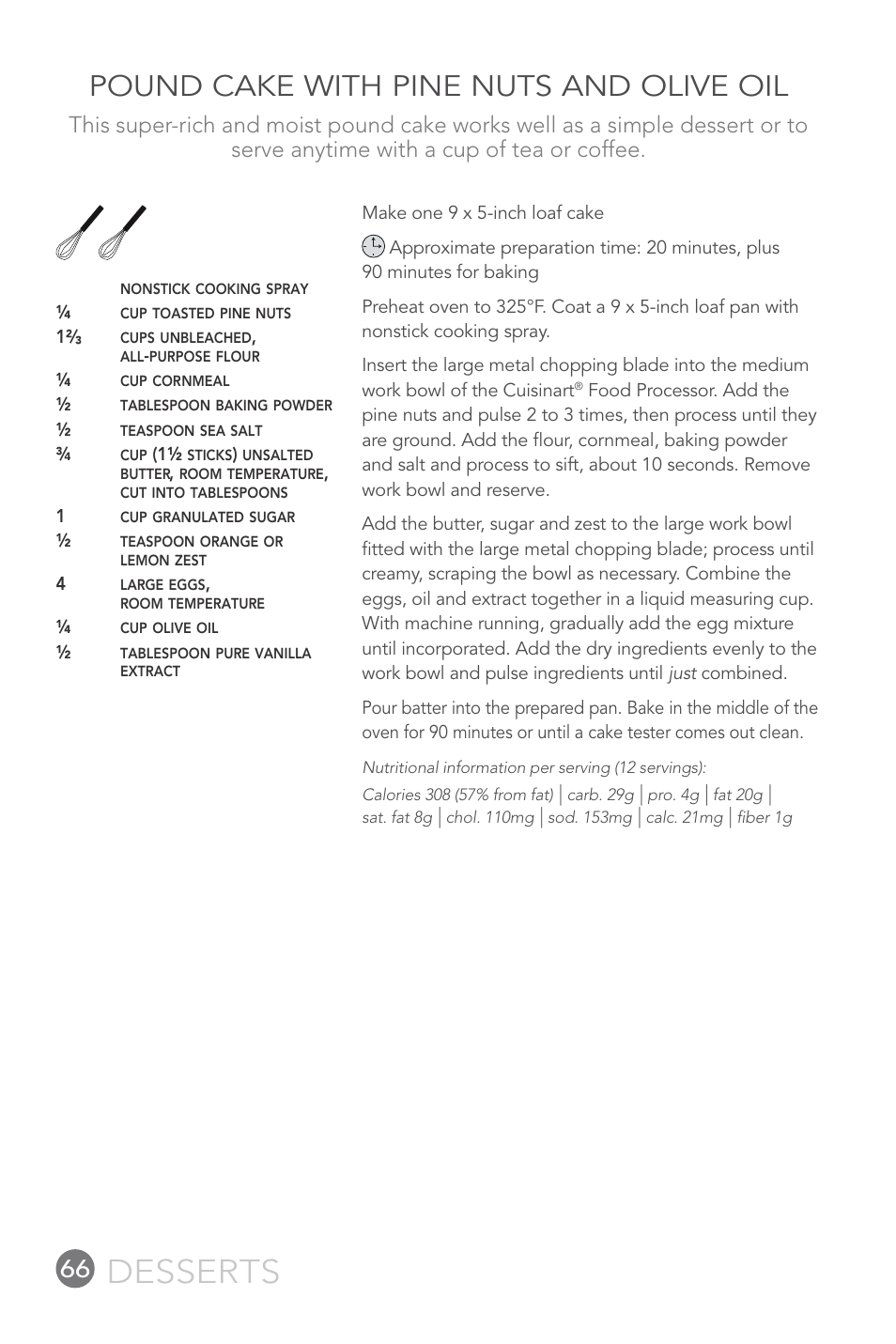 Desserts, Pound cake with pine nuts and olive oil | Cuisinart 14-CUP User Manual | Page 66 / 71