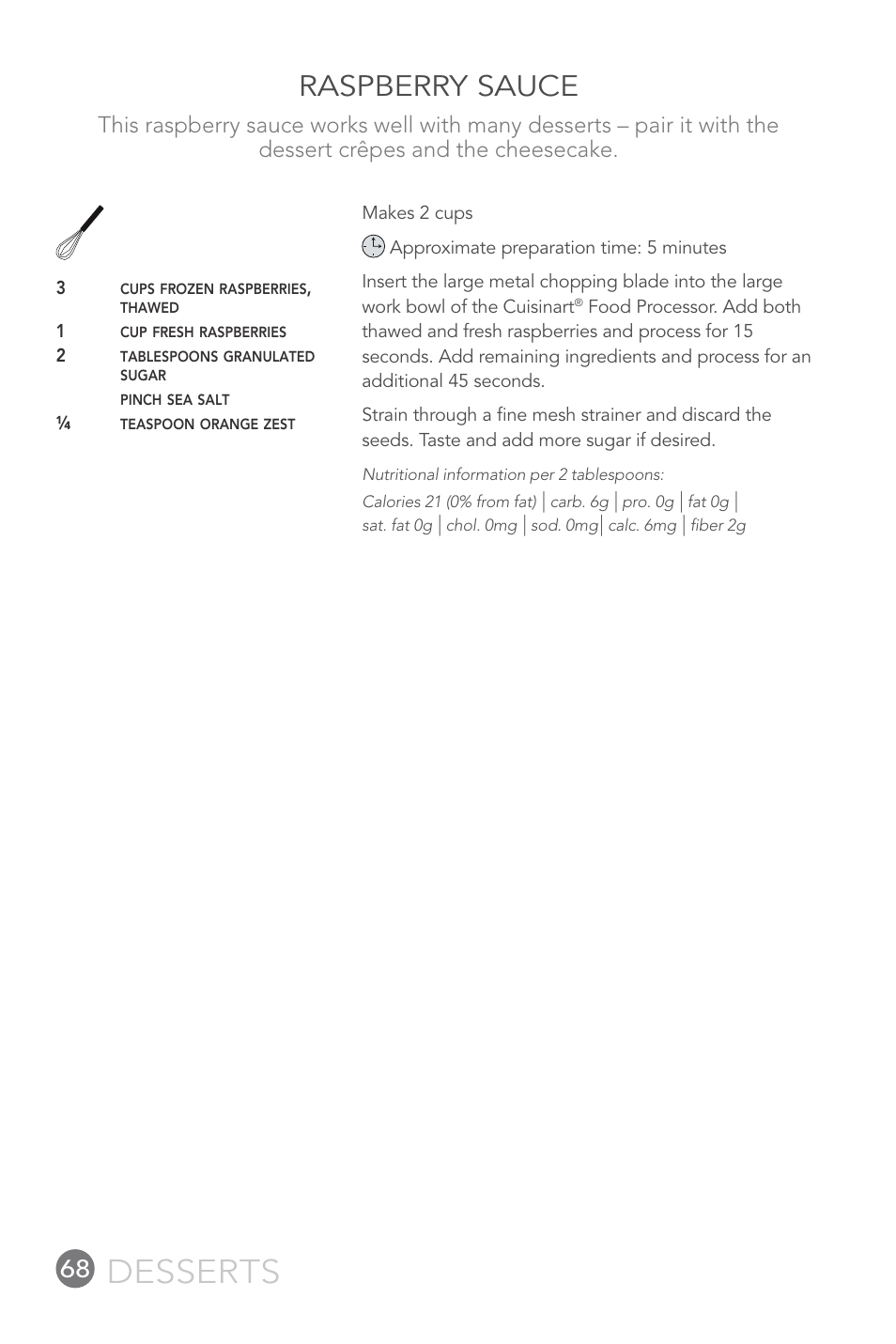 Desserts, Raspberry sauce | Cuisinart 14-CUP User Manual | Page 68 / 71