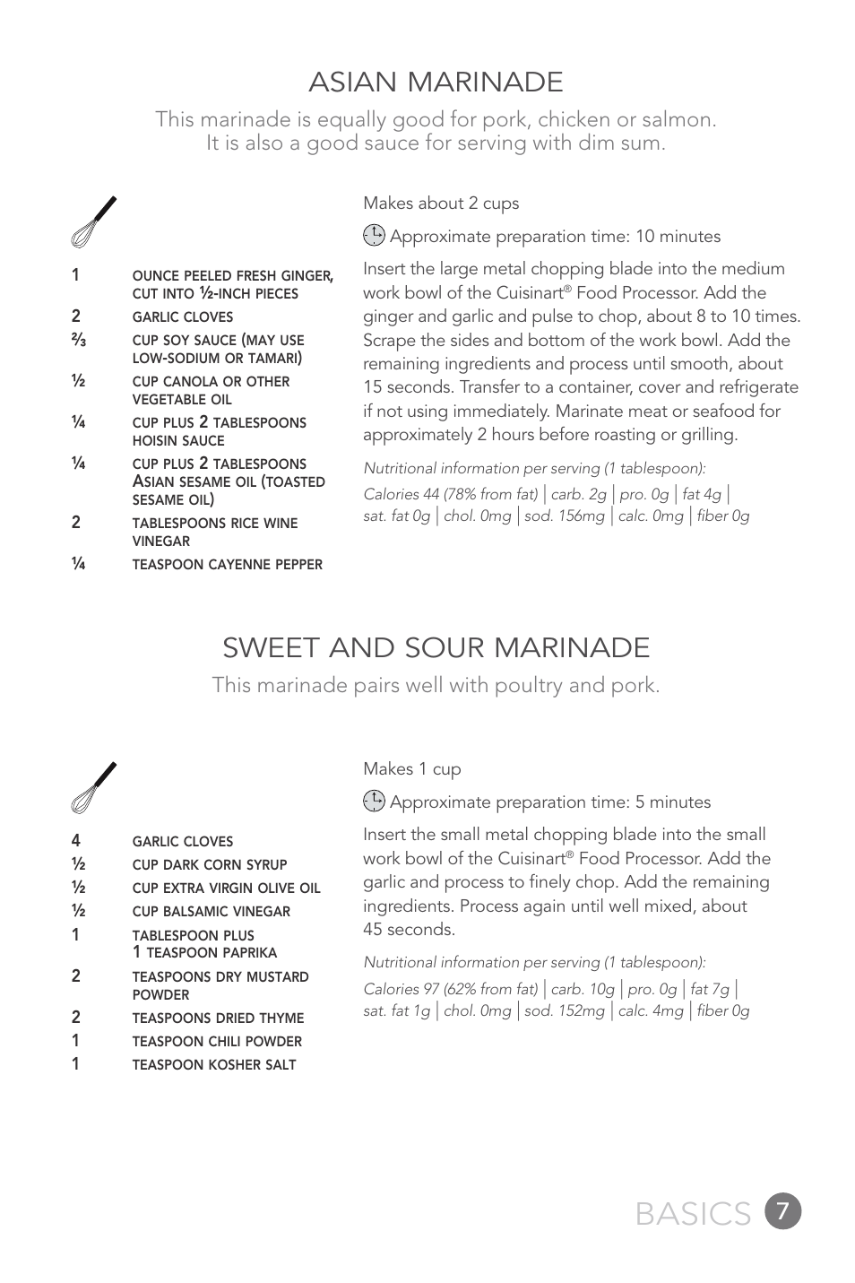 Basics, Asian marinade, Sweet and sour marinade | This marinade pairs well with poultry and pork | Cuisinart 14-CUP User Manual | Page 7 / 71