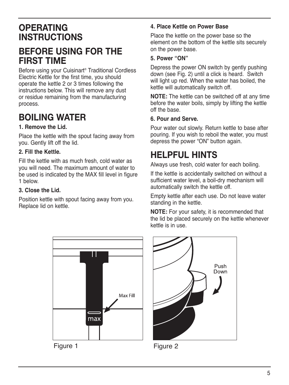 Boiling water, Helpful hints | Cuisinart RK-17 User Manual | Page 5 / 9