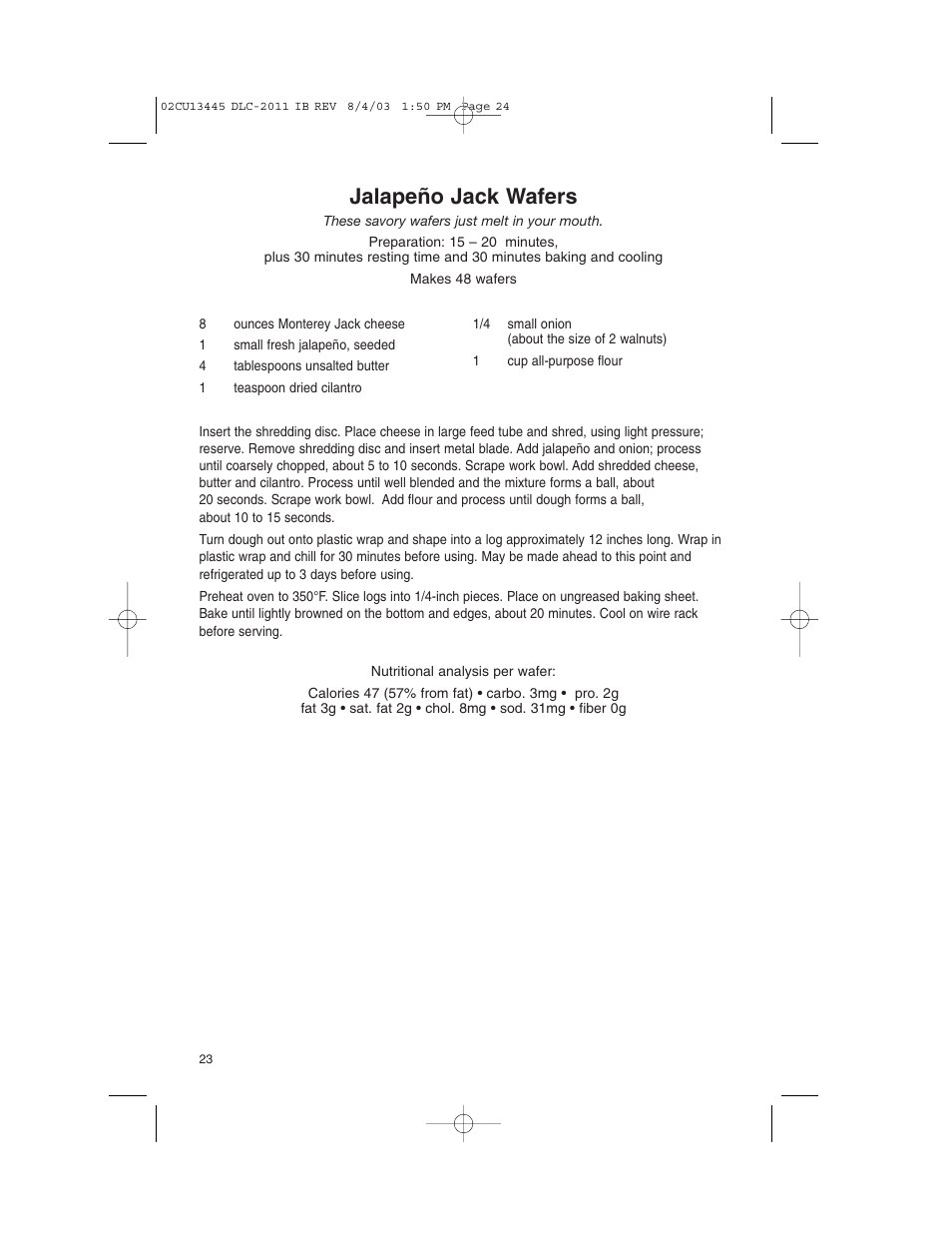 Jalapeño jack wafers | Cuisinart DLC-2011C User Manual | Page 24 / 68