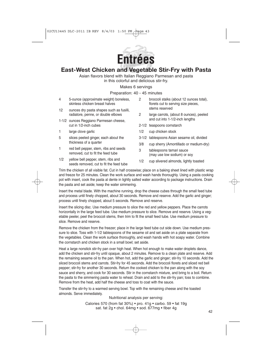 Entrées | Cuisinart DLC-2011C User Manual | Page 43 / 68