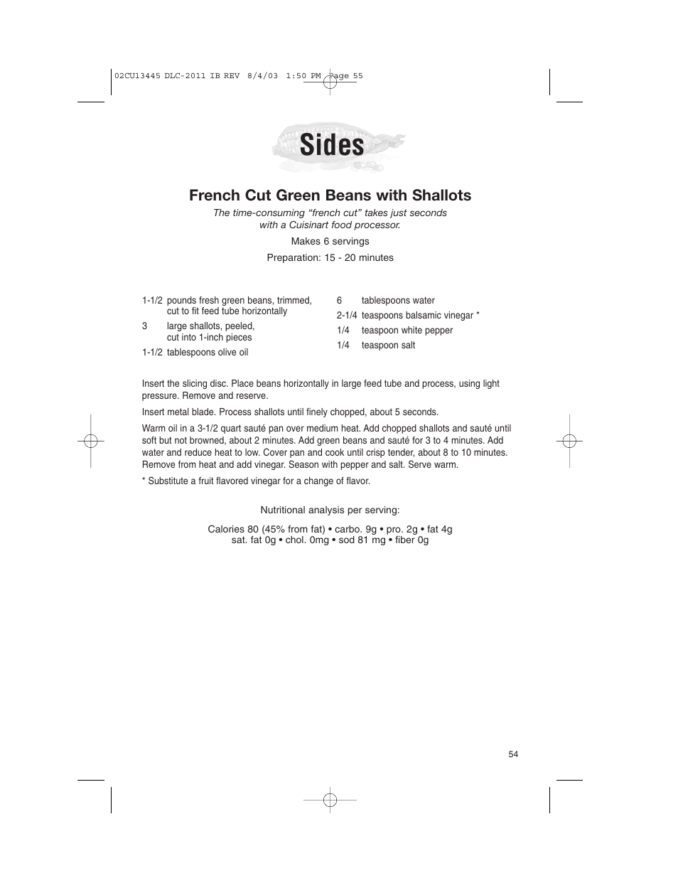 Sides, French cut green beans with shallots | Cuisinart DLC-2011C User Manual | Page 55 / 68