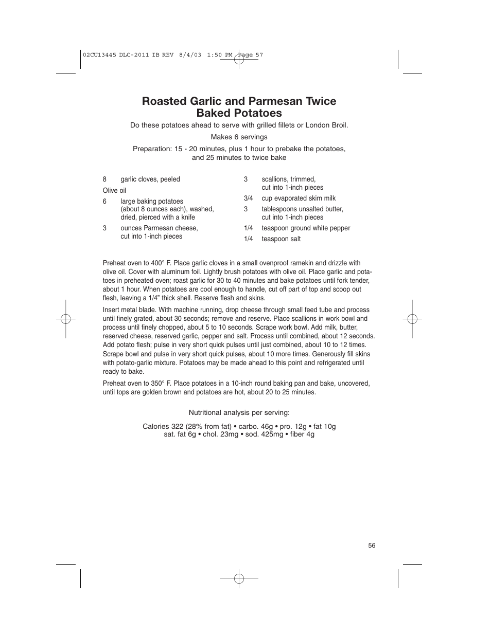 Roasted garlic and parmesan twice baked potatoes | Cuisinart DLC-2011C User Manual | Page 57 / 68