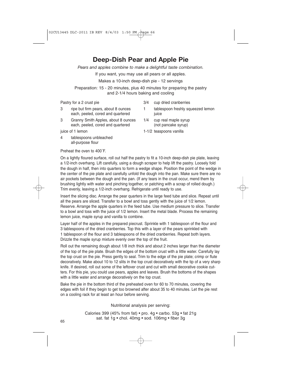 Deep-dish pear and apple pie | Cuisinart DLC-2011C User Manual | Page 66 / 68