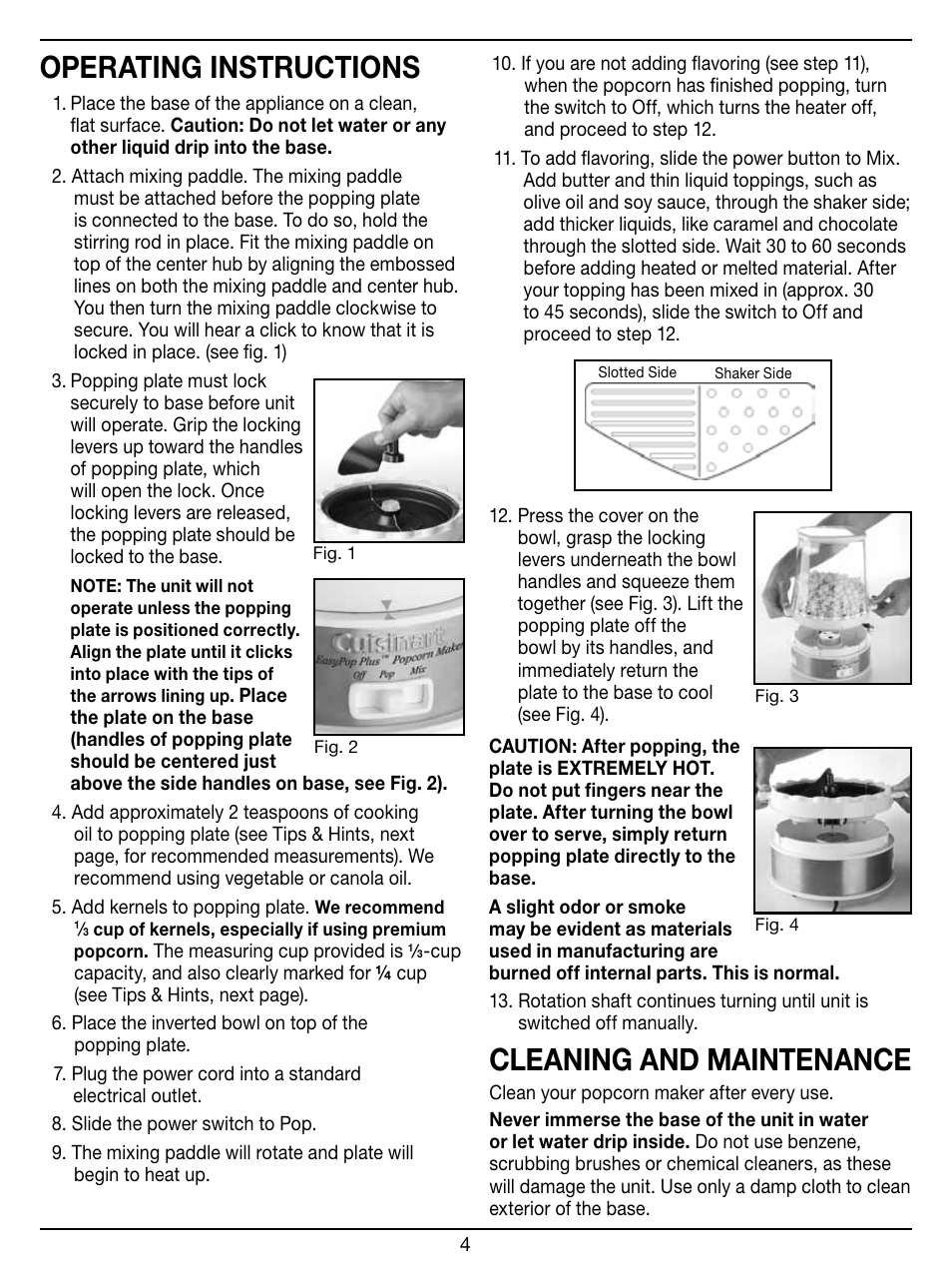 Operating instructions, Cleaning and maintenance | Cuisinart EASY POP PLUS CPM-950 User Manual | Page 4 / 12