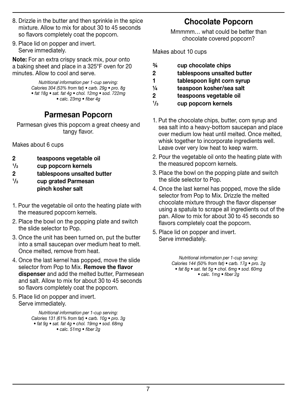 Parmesan popcorn, Chocolate popcorn | Cuisinart EASY POP PLUS CPM-950 User Manual | Page 7 / 12