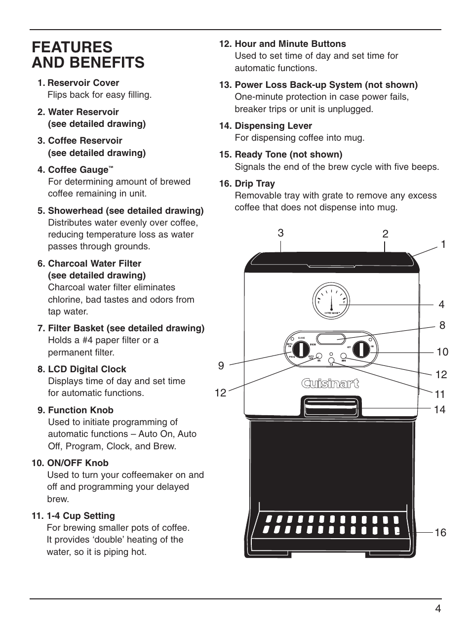 Features and benefits | Cuisinart DCC-2000 Series User Manual | Page 5 / 13