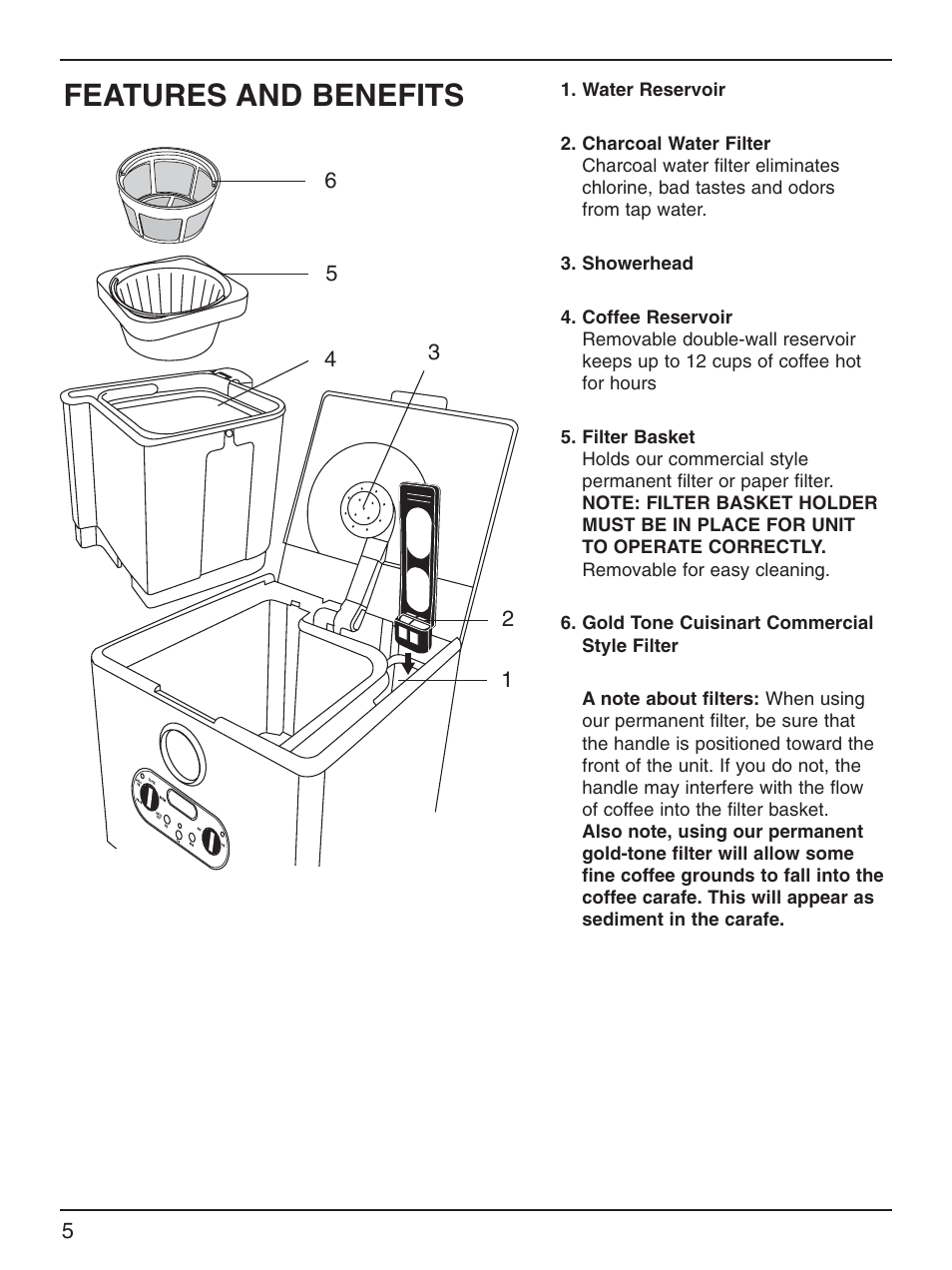 Features and benefits | Cuisinart DCC-2000 Series User Manual | Page 6 / 13