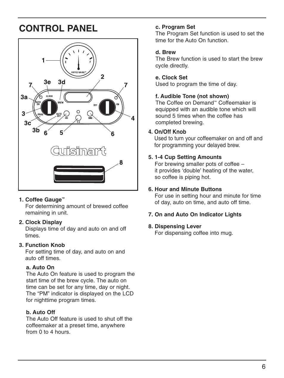 Control panel | Cuisinart DCC-2000 Series User Manual | Page 7 / 13