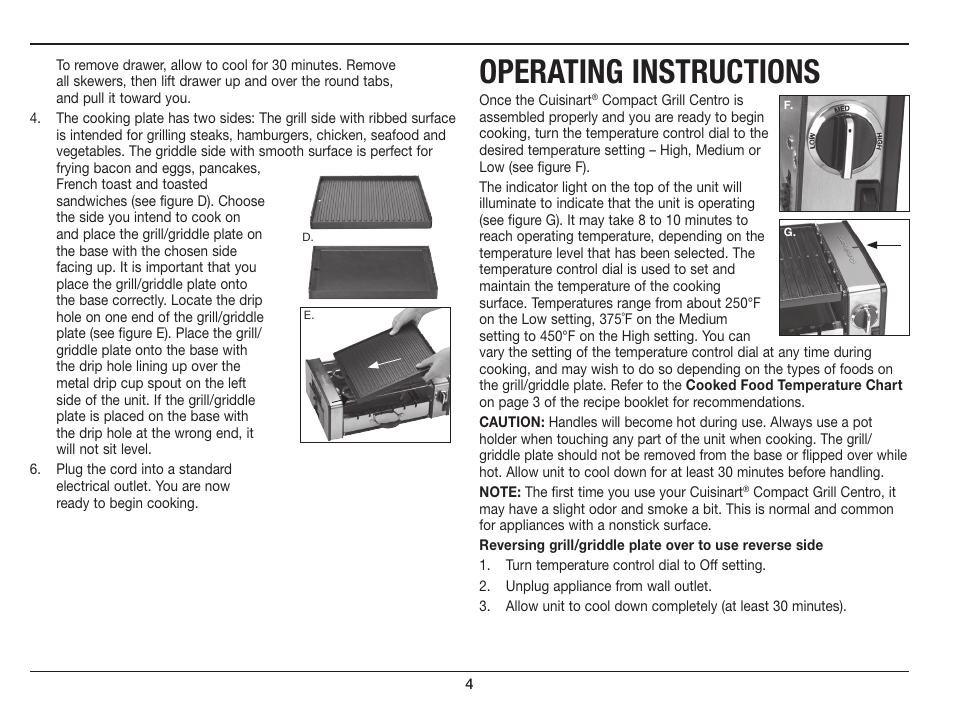 Operating instructions | Cuisinart COMPACT GRILL GC-15 User Manual | Page 4 / 7