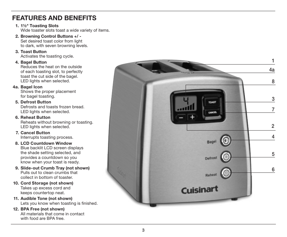 Features and benefits | Cuisinart CPT-420 User Manual | Page 3 / 9