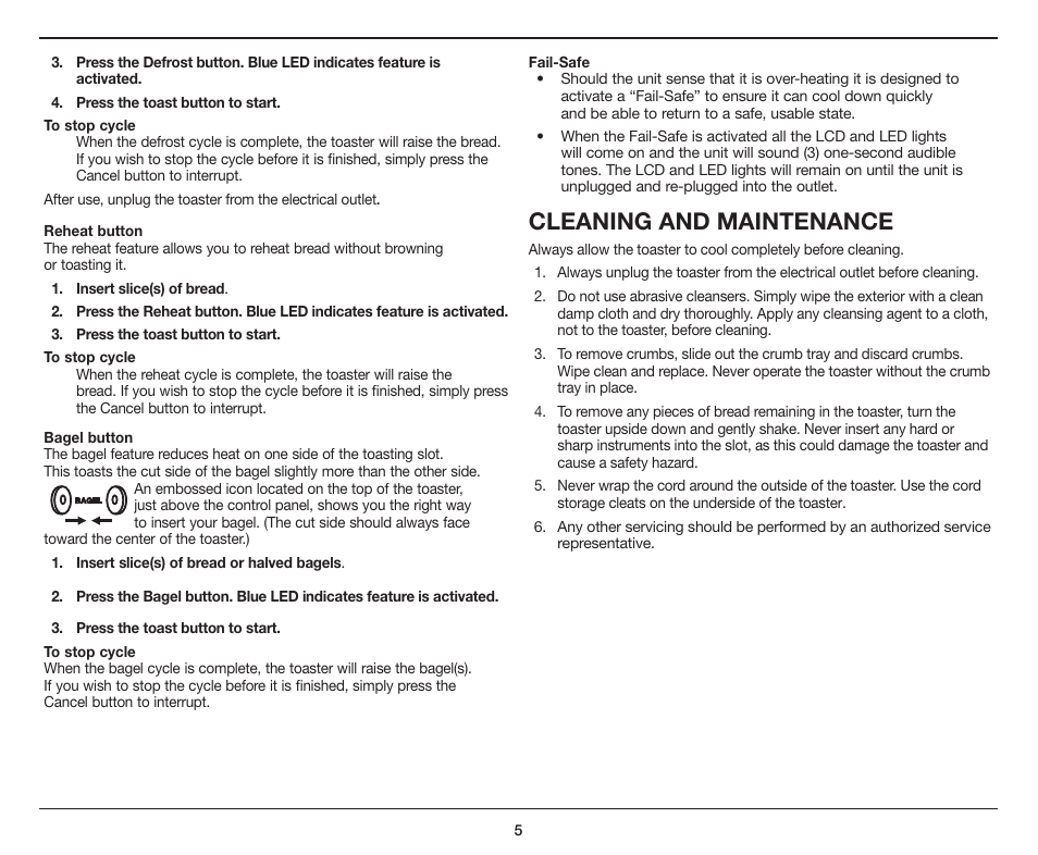 Cleaning and maintenance | Cuisinart CPT-420 User Manual | Page 5 / 9