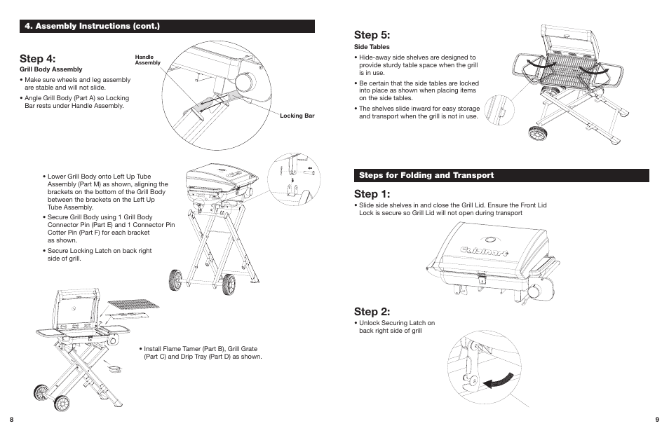 Step 1, Step 2, Step 4 | Step 5 | Cuisinart Roll-Away Portable LP Gas Grill CGG-240 User Manual | Page 5 / 9