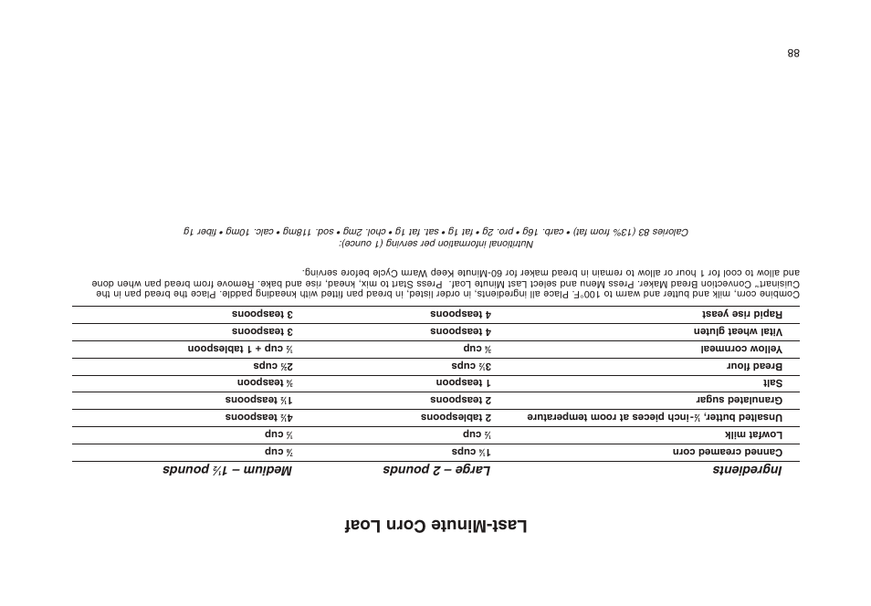 Last-minute corn loaf, Ingredients large – 2 pounds medium – 1, Pounds | Cuisinart CBK-200 User Manual | Page 24 / 115