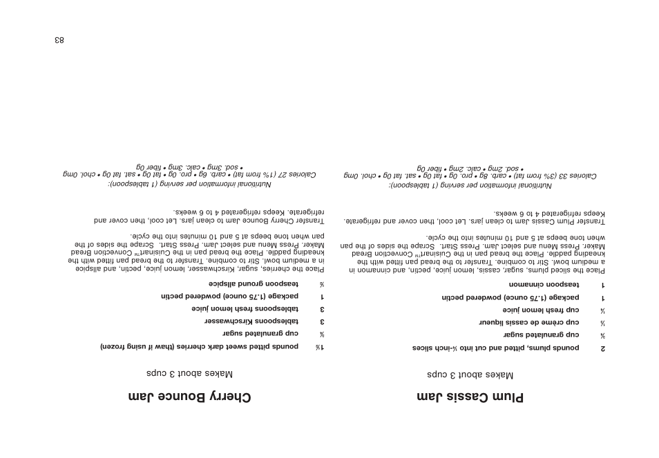 Plum cassis jam, Cherry bounce jam, Makes about 3 cups | Cuisinart CBK-200 User Manual | Page 29 / 115