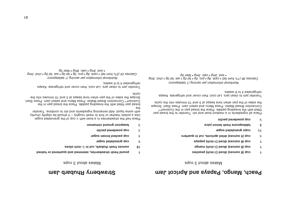Peach, mango, papaya and apricot jam, Strawberry rhubarb jam, Makes about 3 cups | Cuisinart CBK-200 User Manual | Page 31 / 115