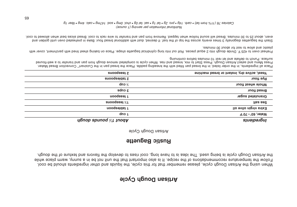 Artisan dough cycle, Rustic baguette | Cuisinart CBK-200 User Manual | Page 47 / 115