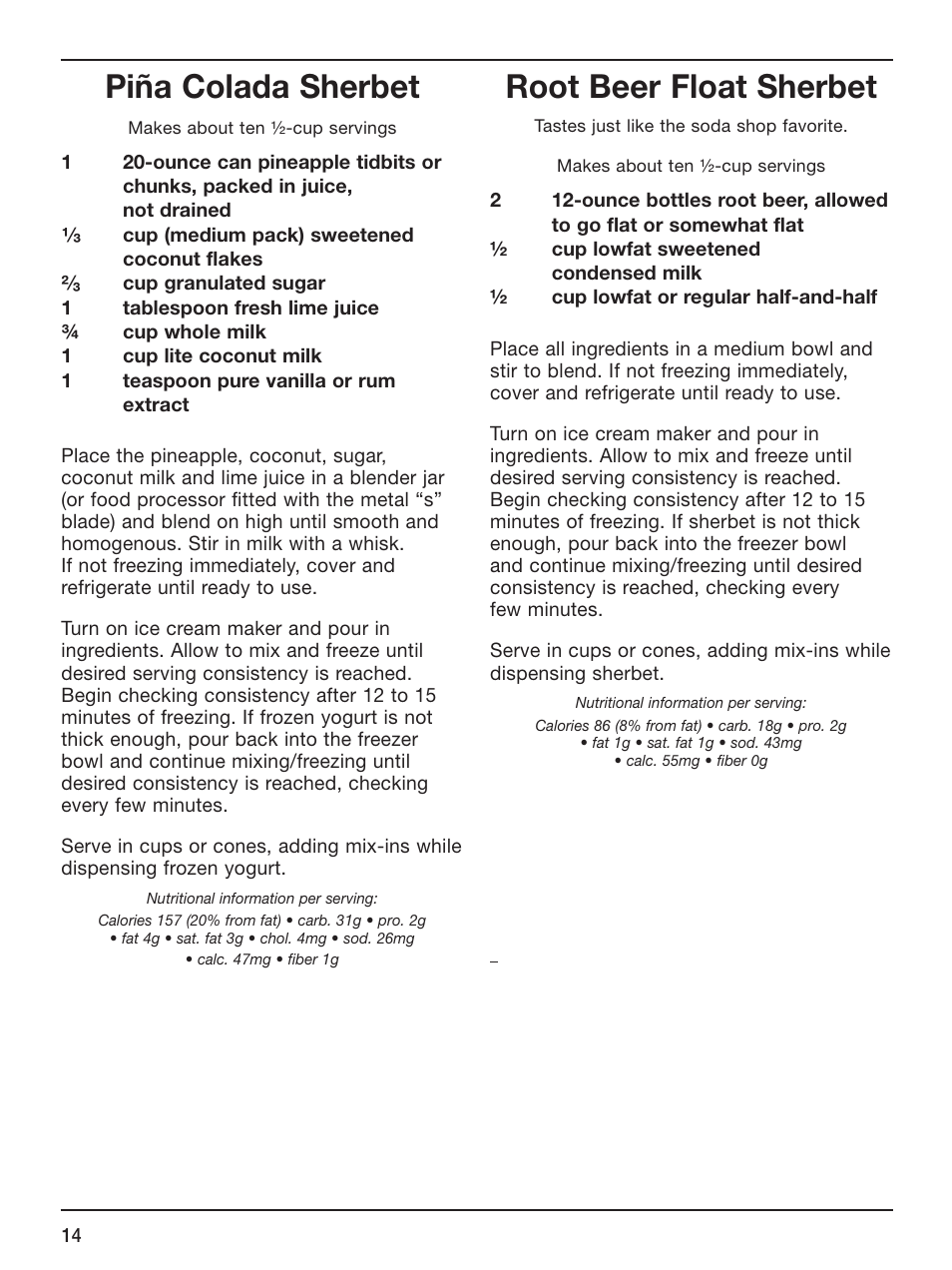 Piña colada sherbet, Root beer float sherbet | Cuisinart ICE-45 User Manual | Page 10 / 24