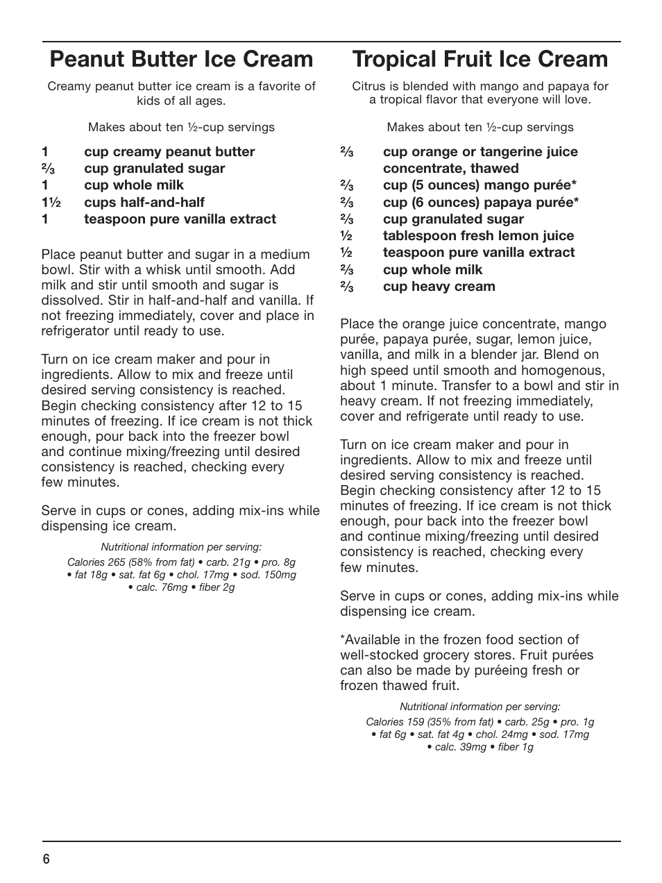 Peanut butter ice cream, Tropical fruit ice cream | Cuisinart ICE-45 User Manual | Page 18 / 24