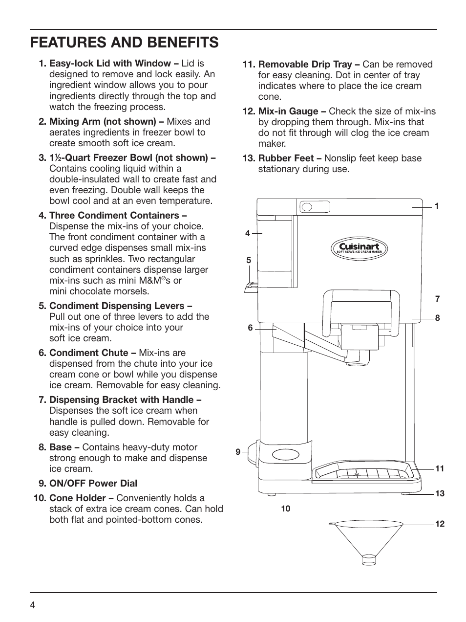 Features and benefits | Cuisinart ICE-45 User Manual | Page 4 / 24