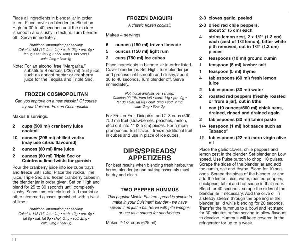 Dips/spreads/ appetizers | Cuisinart CBT-500C User Manual | Page 11 / 20