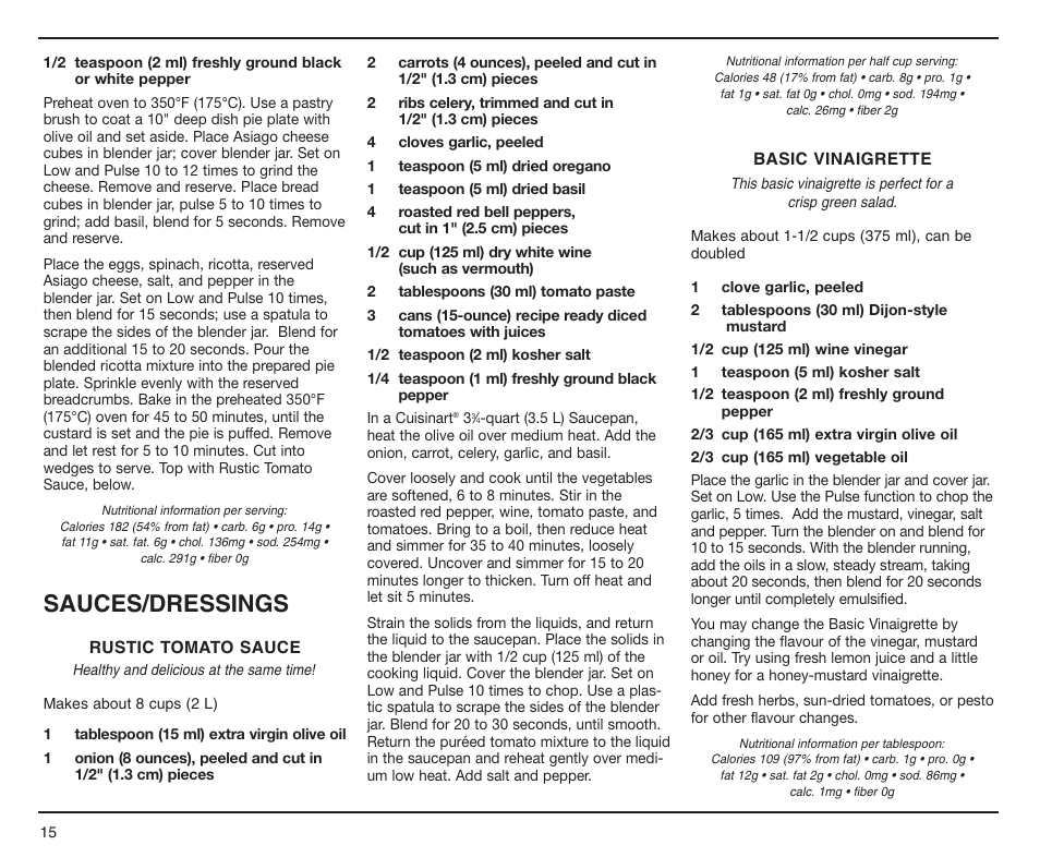 Sauces/dressings | Cuisinart CBT-500C User Manual | Page 15 / 20
