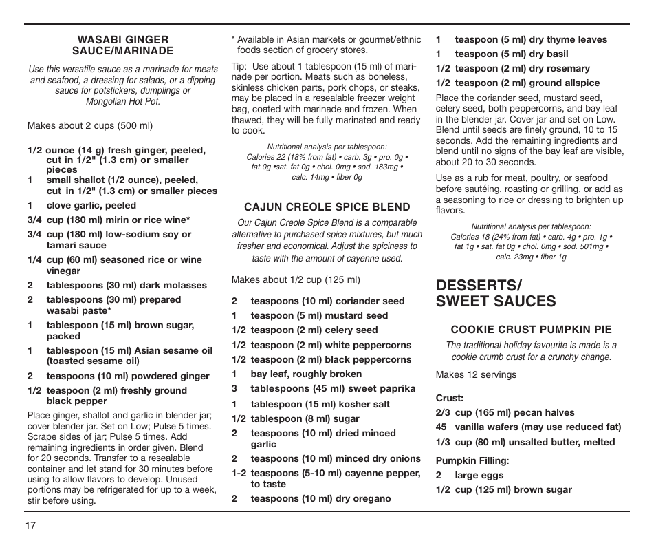 Desserts/ sweet sauces | Cuisinart CBT-500C User Manual | Page 17 / 20