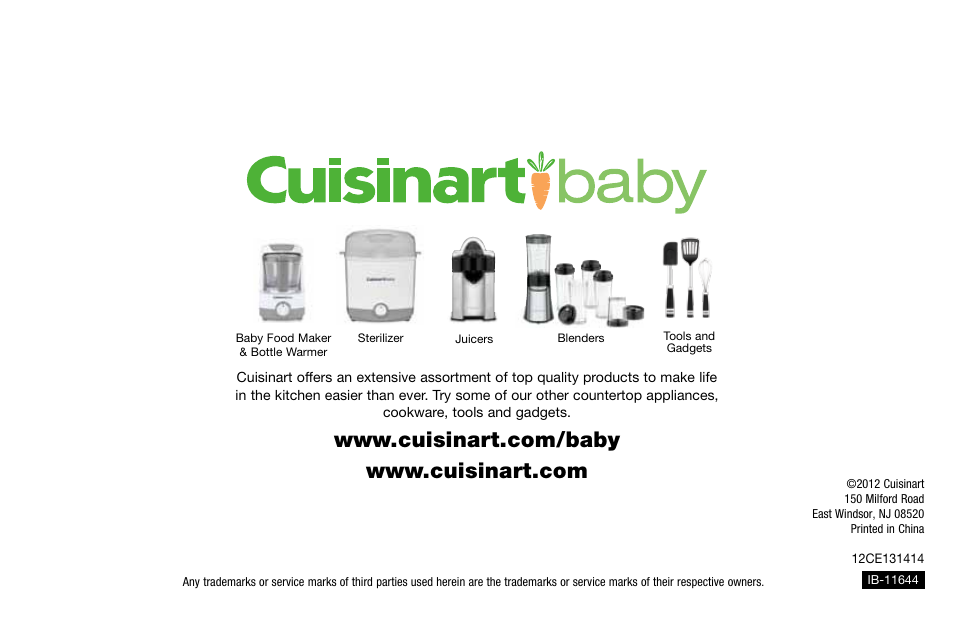 Cuisinart Baby Bottle Warmer BW-10 User Manual | Page 8 / 8