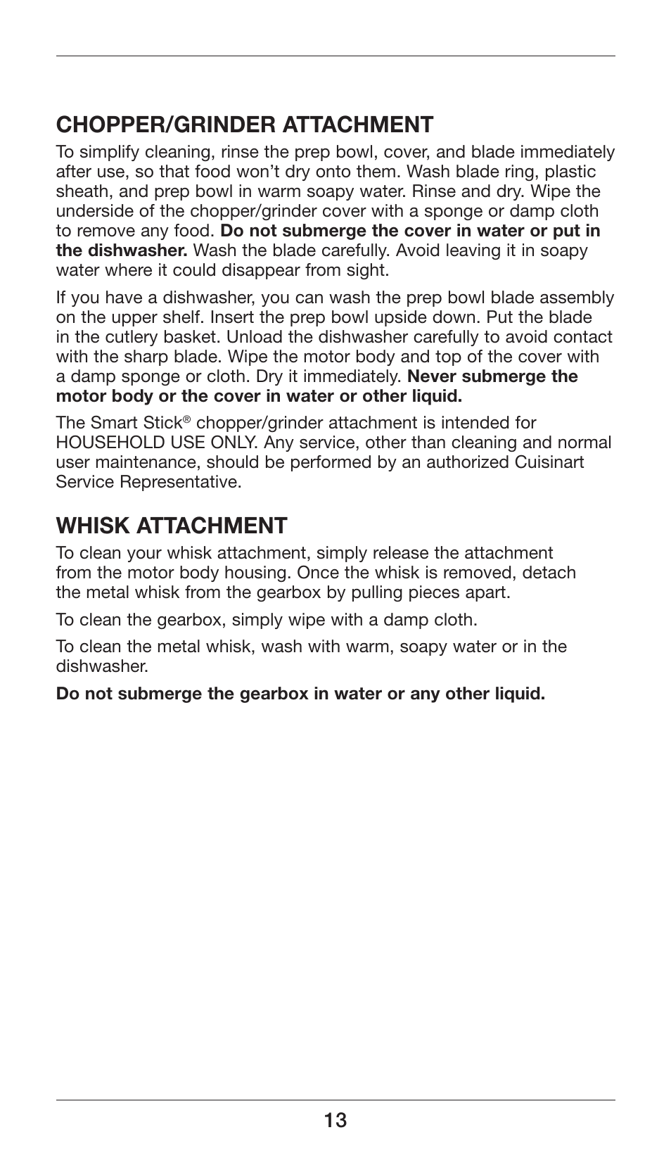 Chopper/grinder attachment, Whisk attachment | Cuisinart Smart Stick CSB-77 User Manual | Page 13 / 32