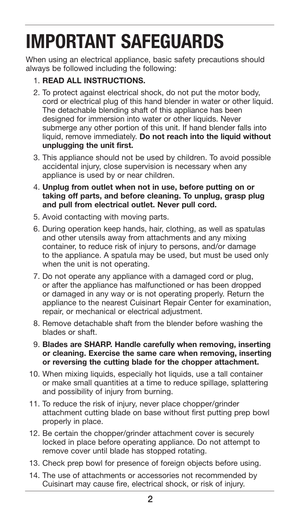 Important safeguards | Cuisinart Smart Stick CSB-77 User Manual | Page 2 / 32