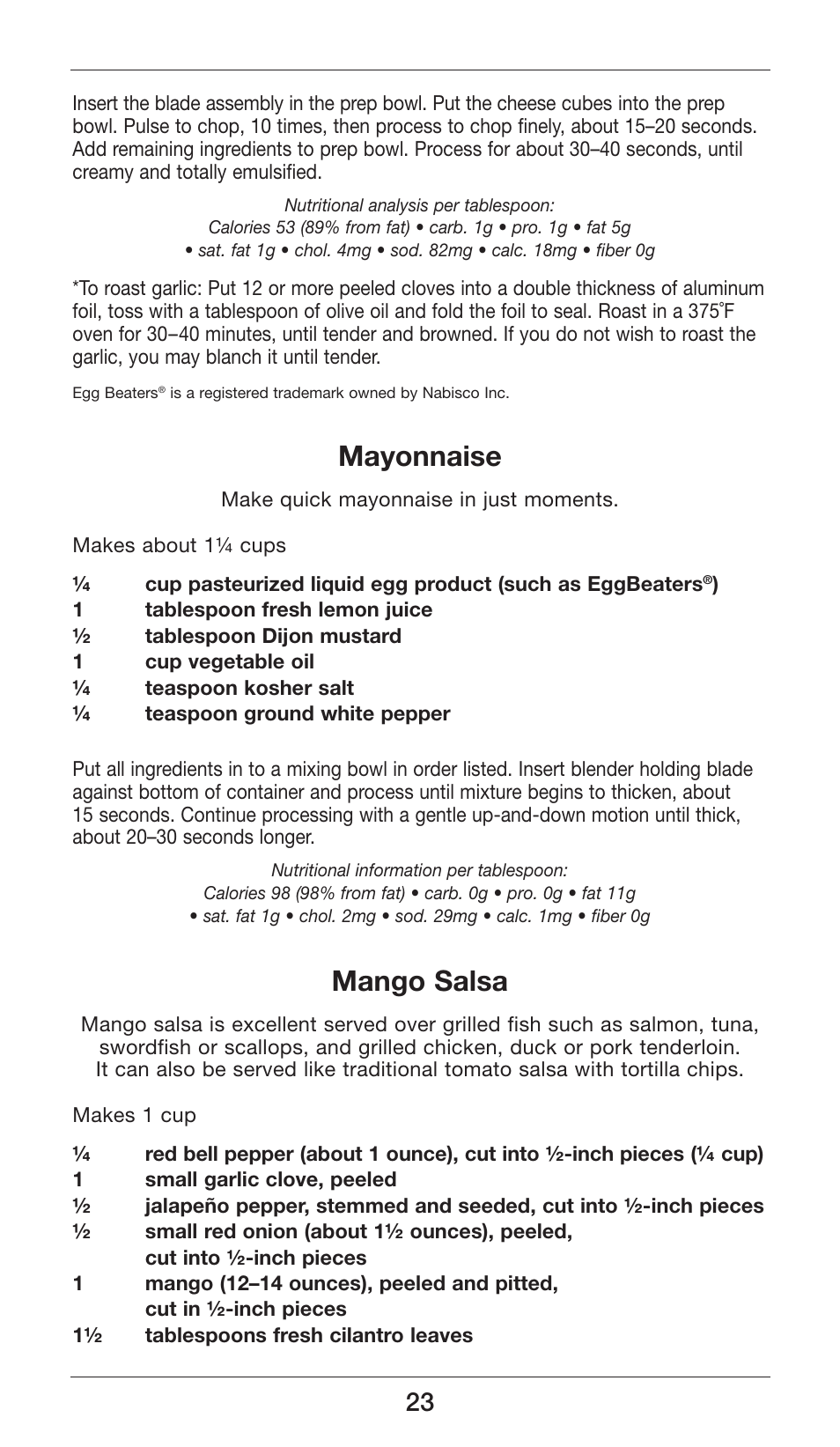 Mayonnaise, Mango salsa | Cuisinart Smart Stick CSB-77 User Manual | Page 23 / 32