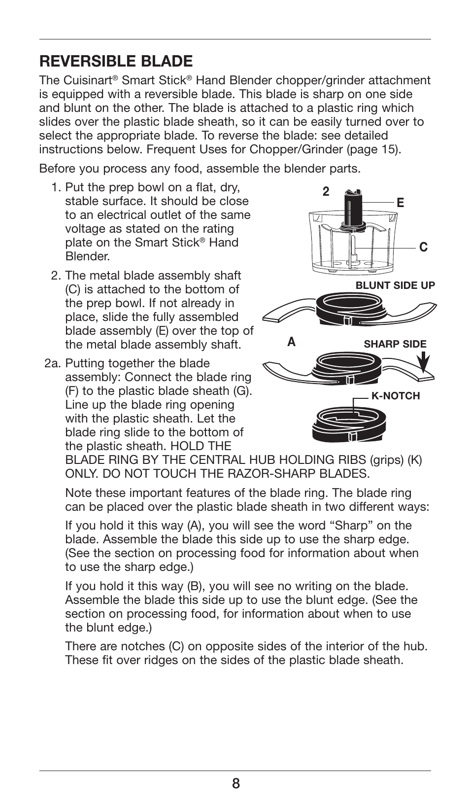 Reversible blade | Cuisinart Smart Stick CSB-77 User Manual | Page 8 / 32