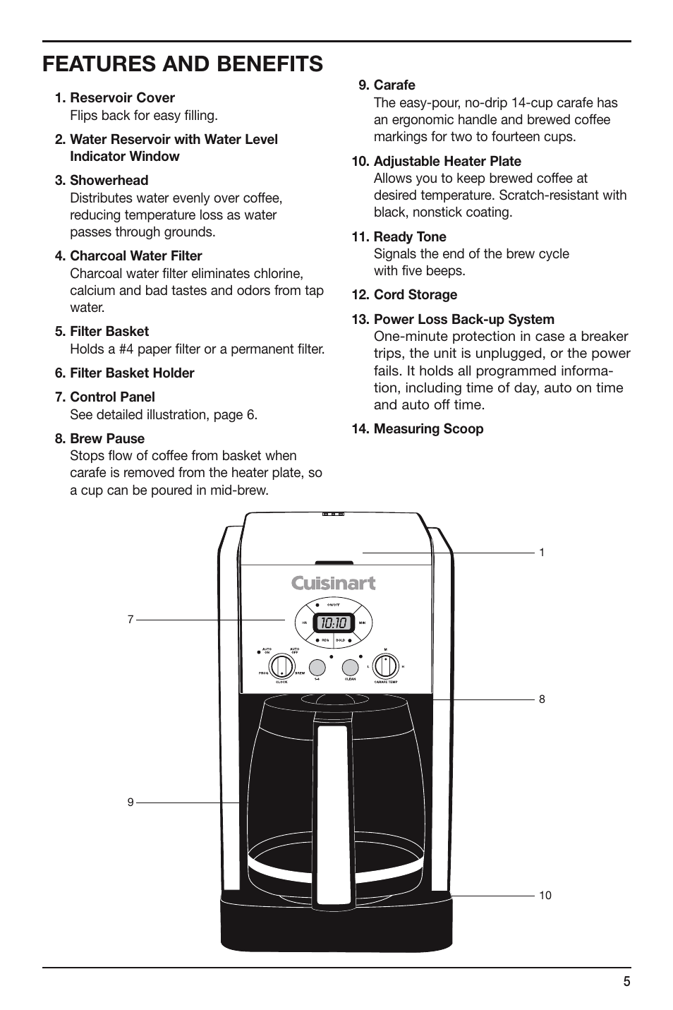 Features and benefits | Cuisinart Brew Central DCC-2600 Series User Manual | Page 5 / 12