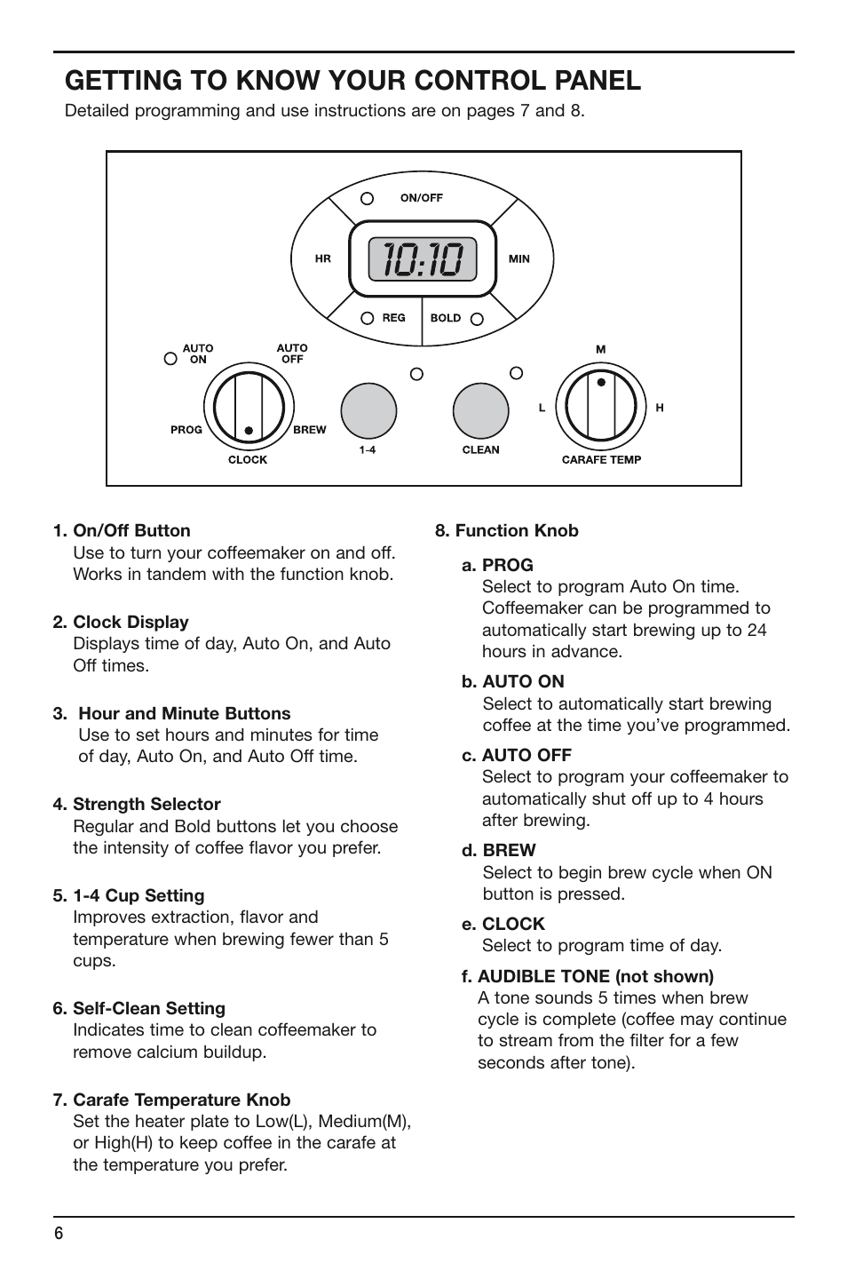 Getting to know your control panel | Cuisinart Brew Central DCC-2600 Series User Manual | Page 6 / 12