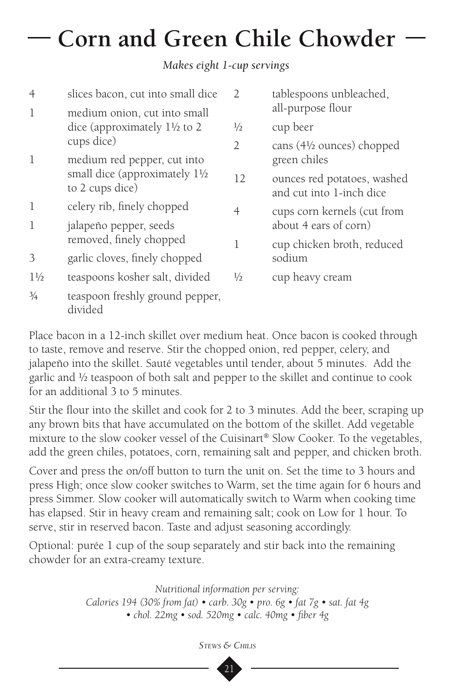 Corn and green chile chowder | Cuisinart PSC-350 User Manual | Page 25 / 62