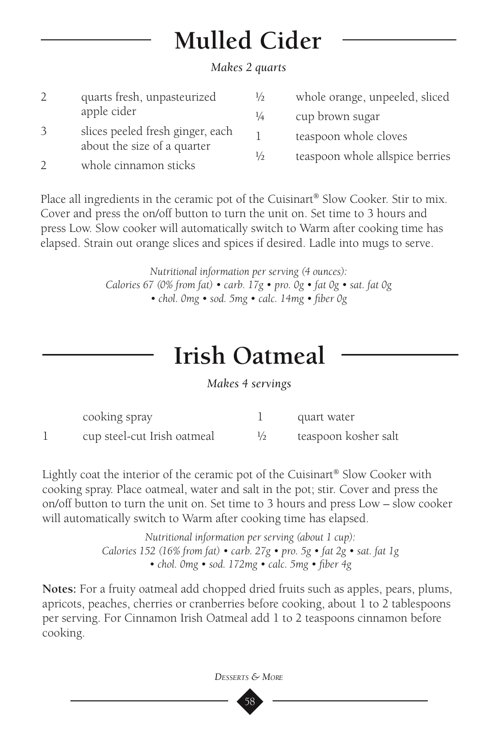 Mulled cider, Irish oatmeal | Cuisinart PSC-350 User Manual | Page 62 / 62