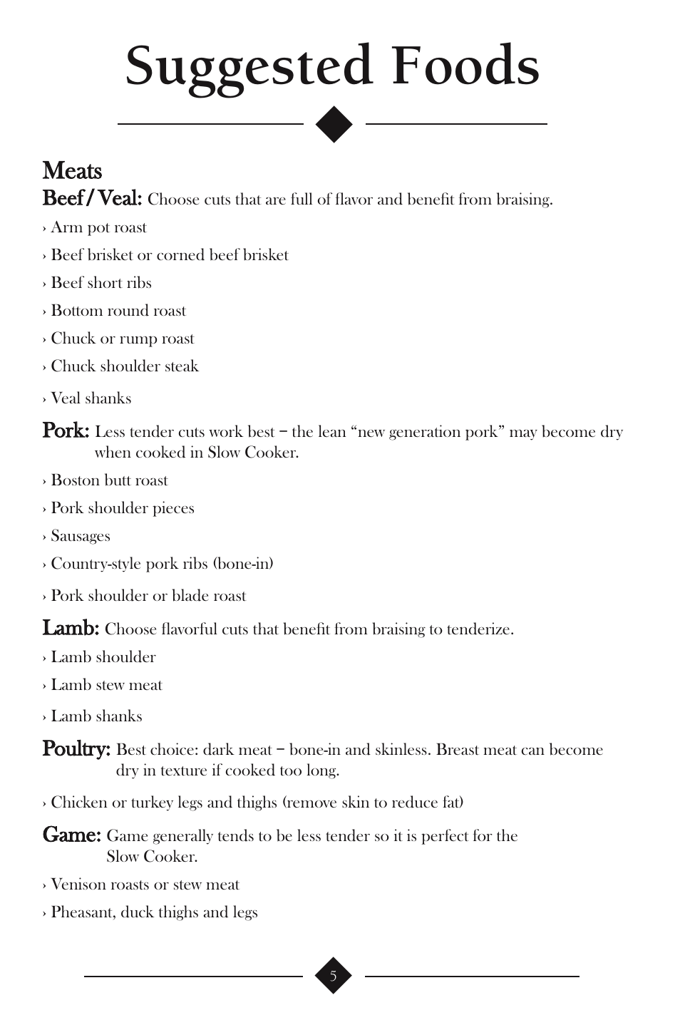 Suggested foods, Meats | Cuisinart PSC-350 User Manual | Page 9 / 62
