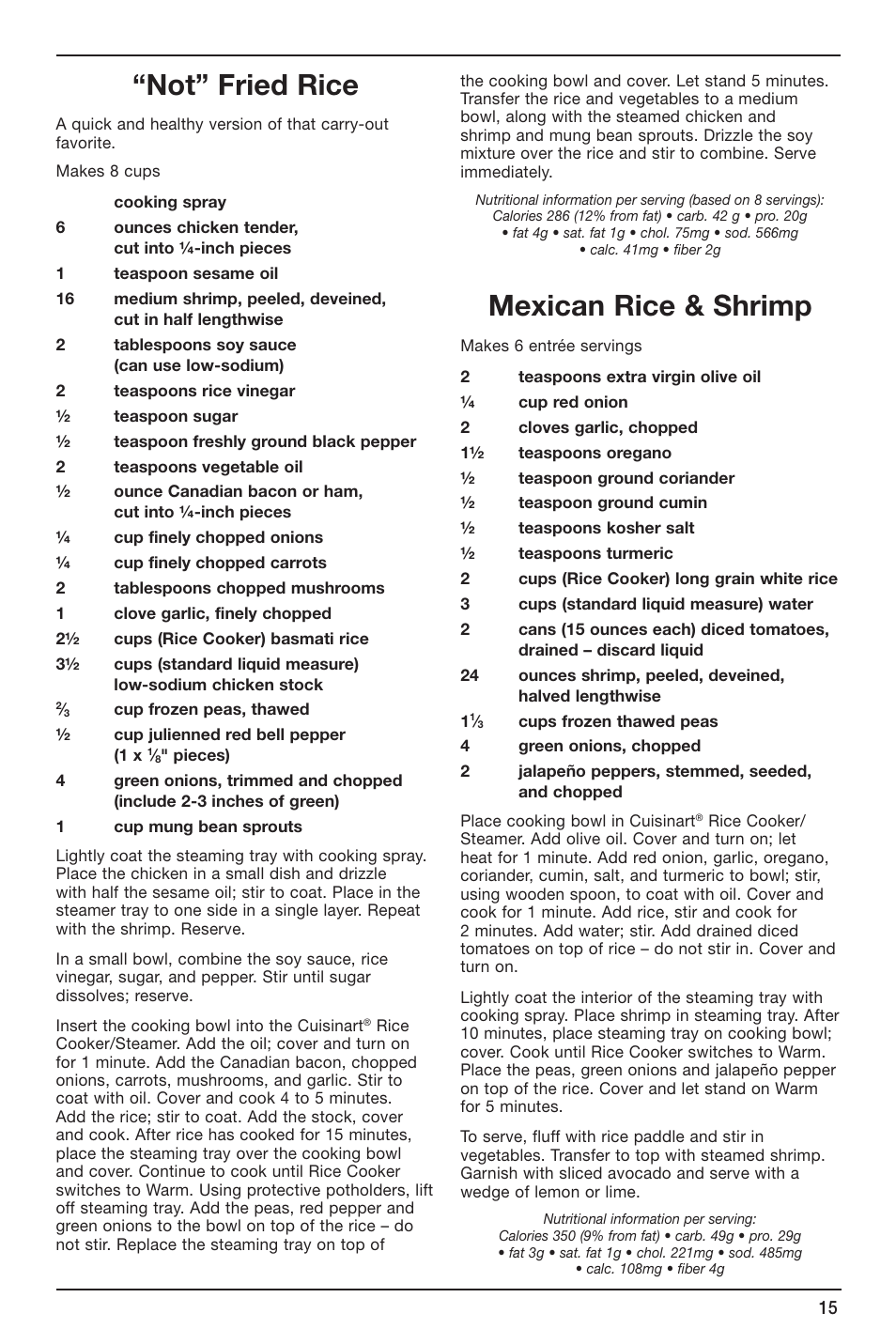 Not” fried rice, Mexican rice & shrimp | Cuisinart CRC-800 User Manual | Page 15 / 21